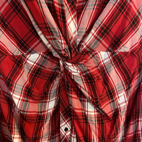 ZARA Women's Size XL Red Black White Plaid Twist Front Button Down Midi Dress - Picture 6 of 12